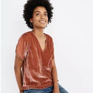 Velvet Tulip-Sleeve Ruffle Top